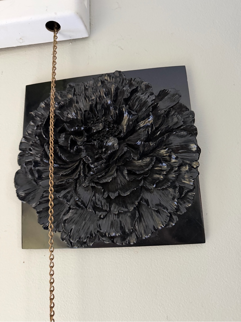 3D Black Floral Wall Art crafted resin/plaster decor poly plaque textured Home